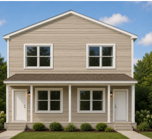 The Highland — two-unit duplex front elevation rendering